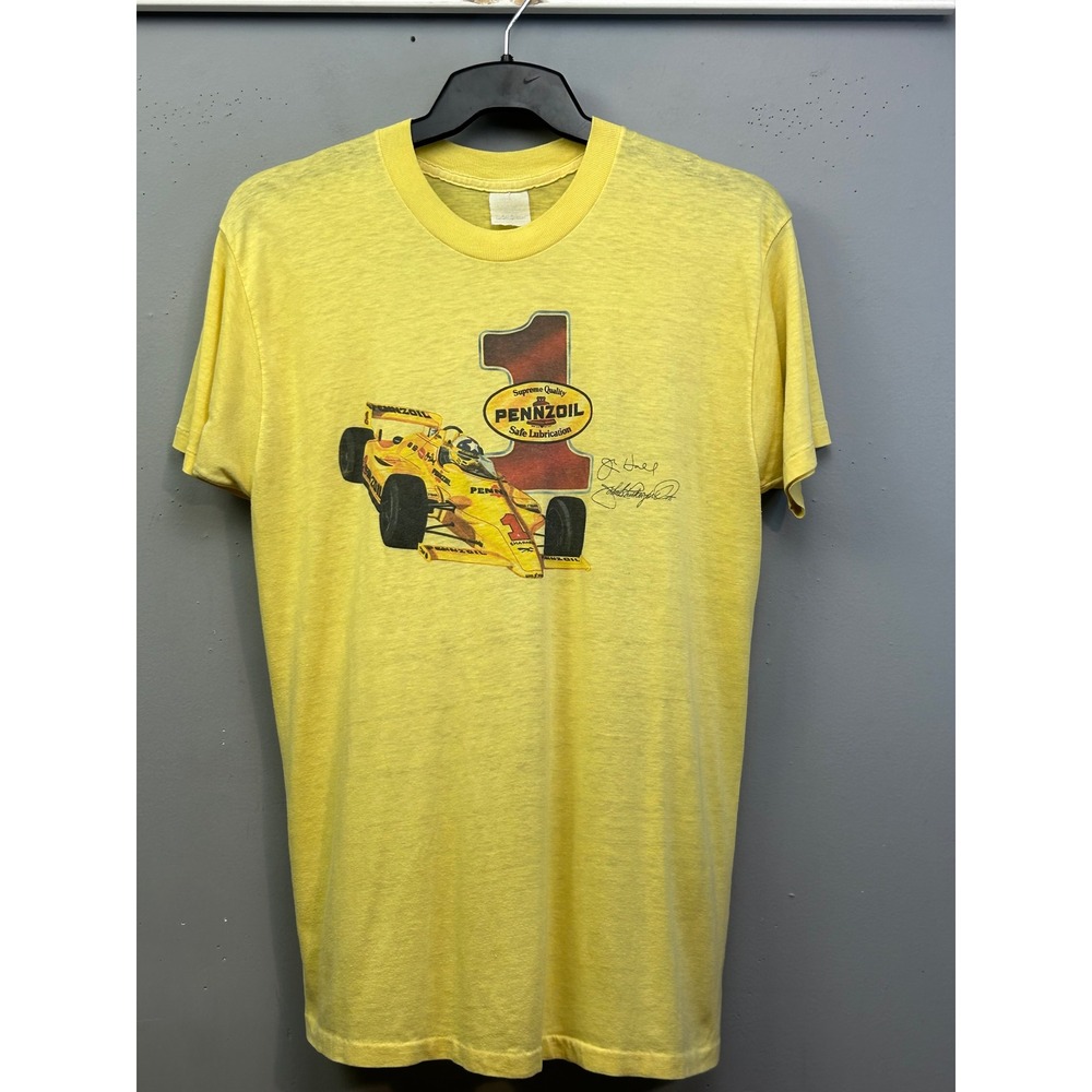 Pennzoil Racing T-Shirt womens XL Yellow Jim Hall John Rutherford Vtg Light